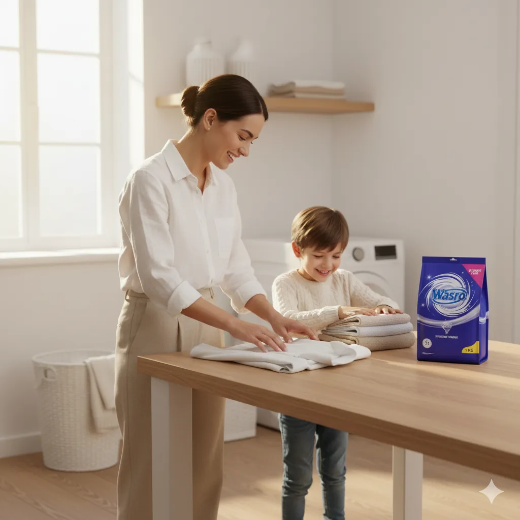 A family doing laundry together with Wasro