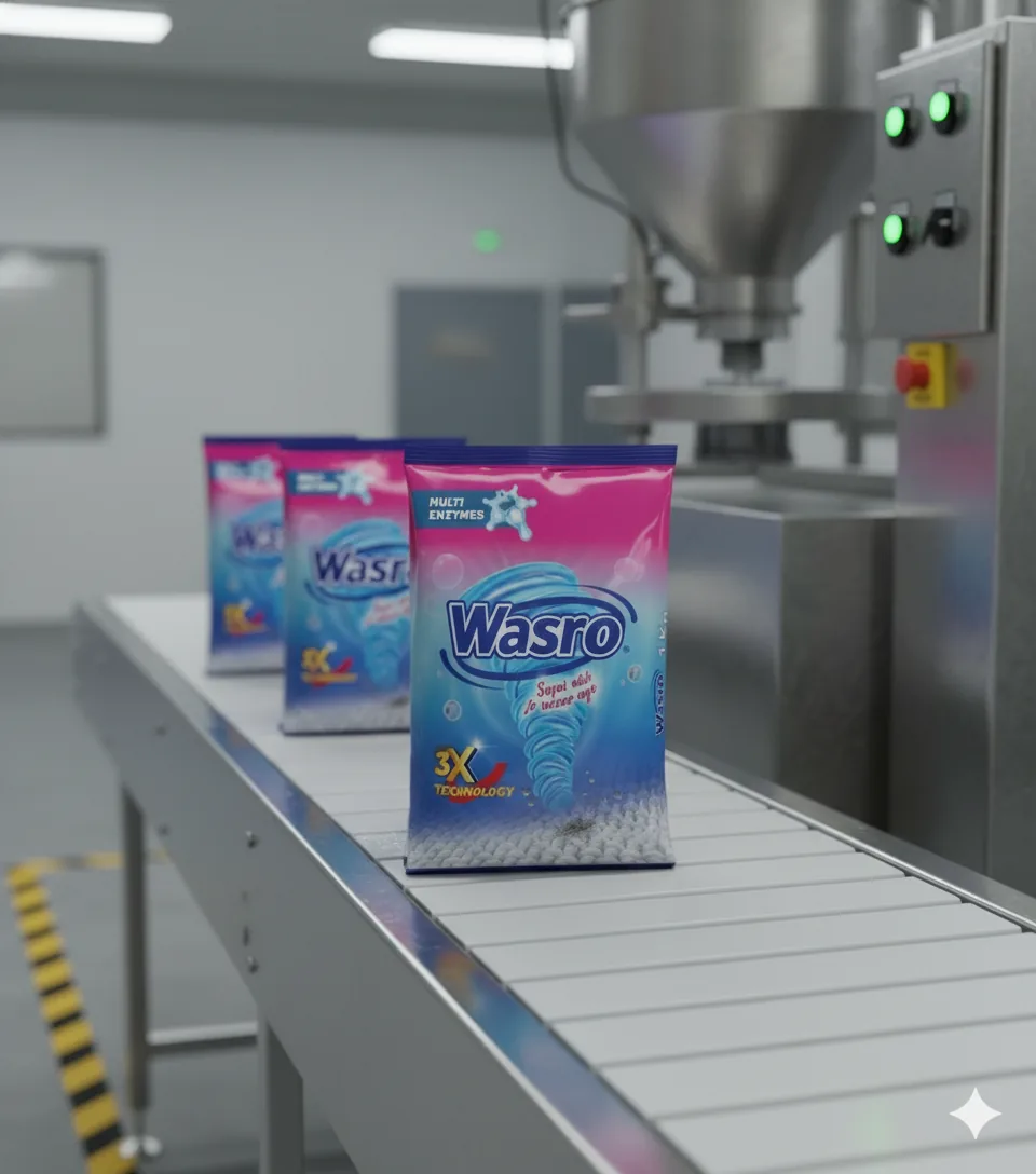 Wasro Multi-Enzymes pack moving along the conveyor