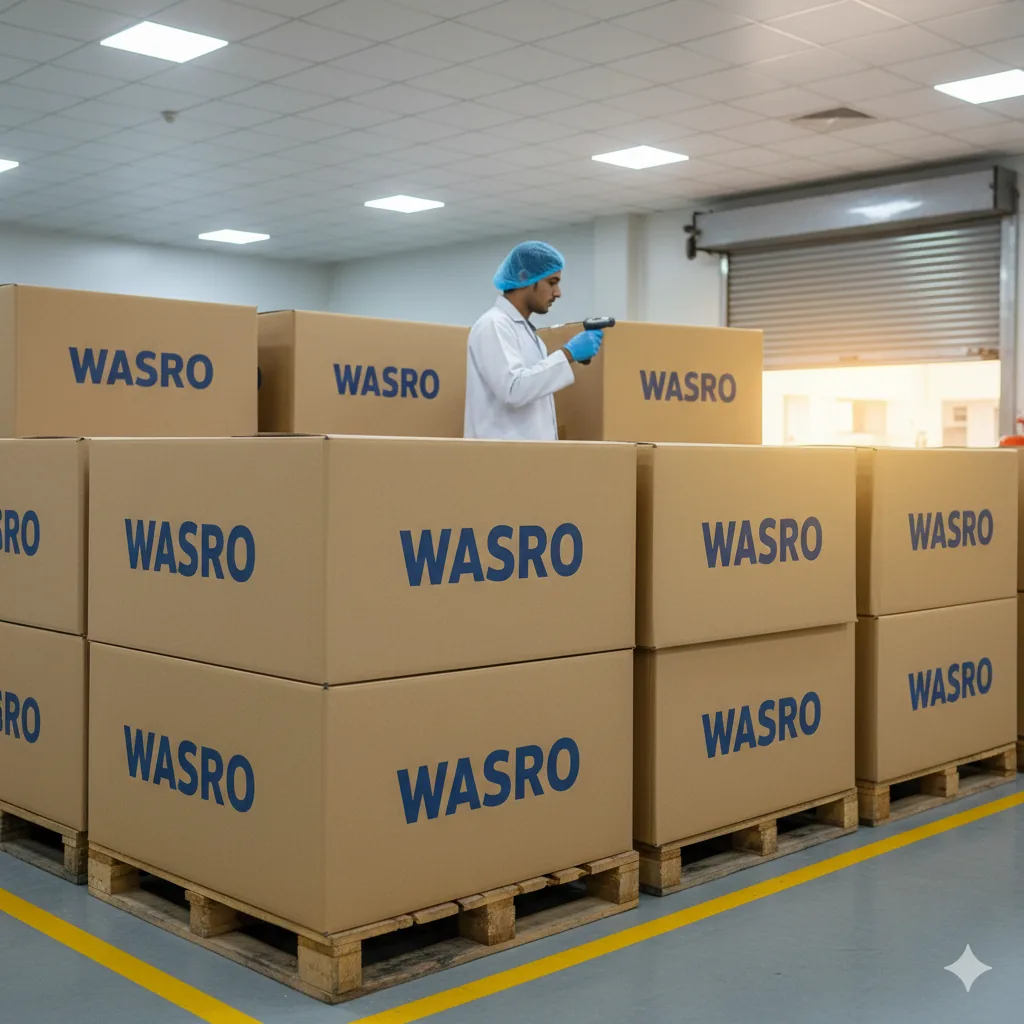 Finished Wasro cartons stacked in the despatch area