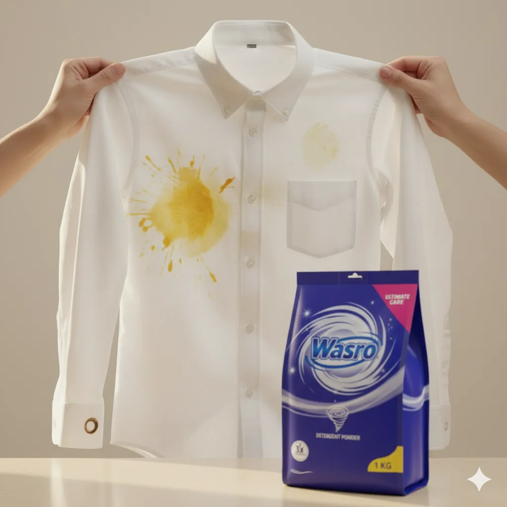 Close-up of a tough stain lifting from white fabric